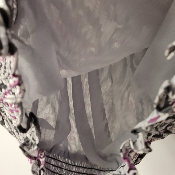 SILK Off The Shoulder Women’s Size 14 Peasant Top Grey Purple - Picture 8 of 11